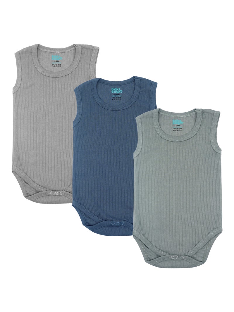 Babies Basic Ribbed Cotton Short Sleeves Romper/ Bodysuit, Green, Blue, Gray - Image 1